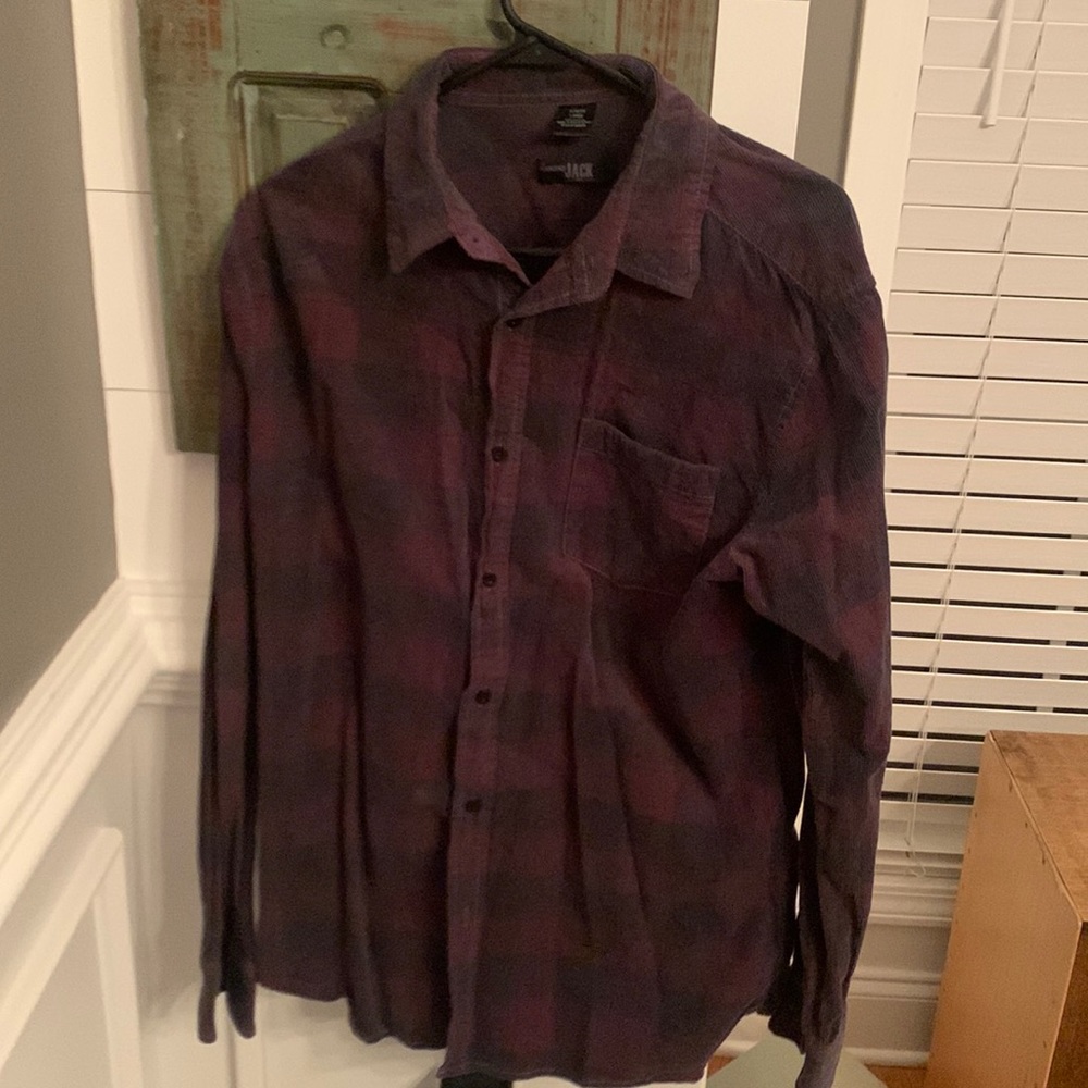 Burgundy Corduroy plaid button down